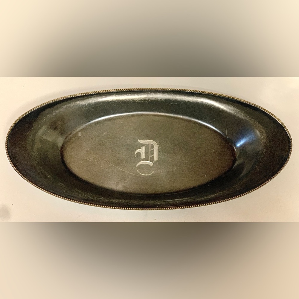 19th Century Vintage Hobnail Rim “D” Monogrammed Silver Bread Plate Antique